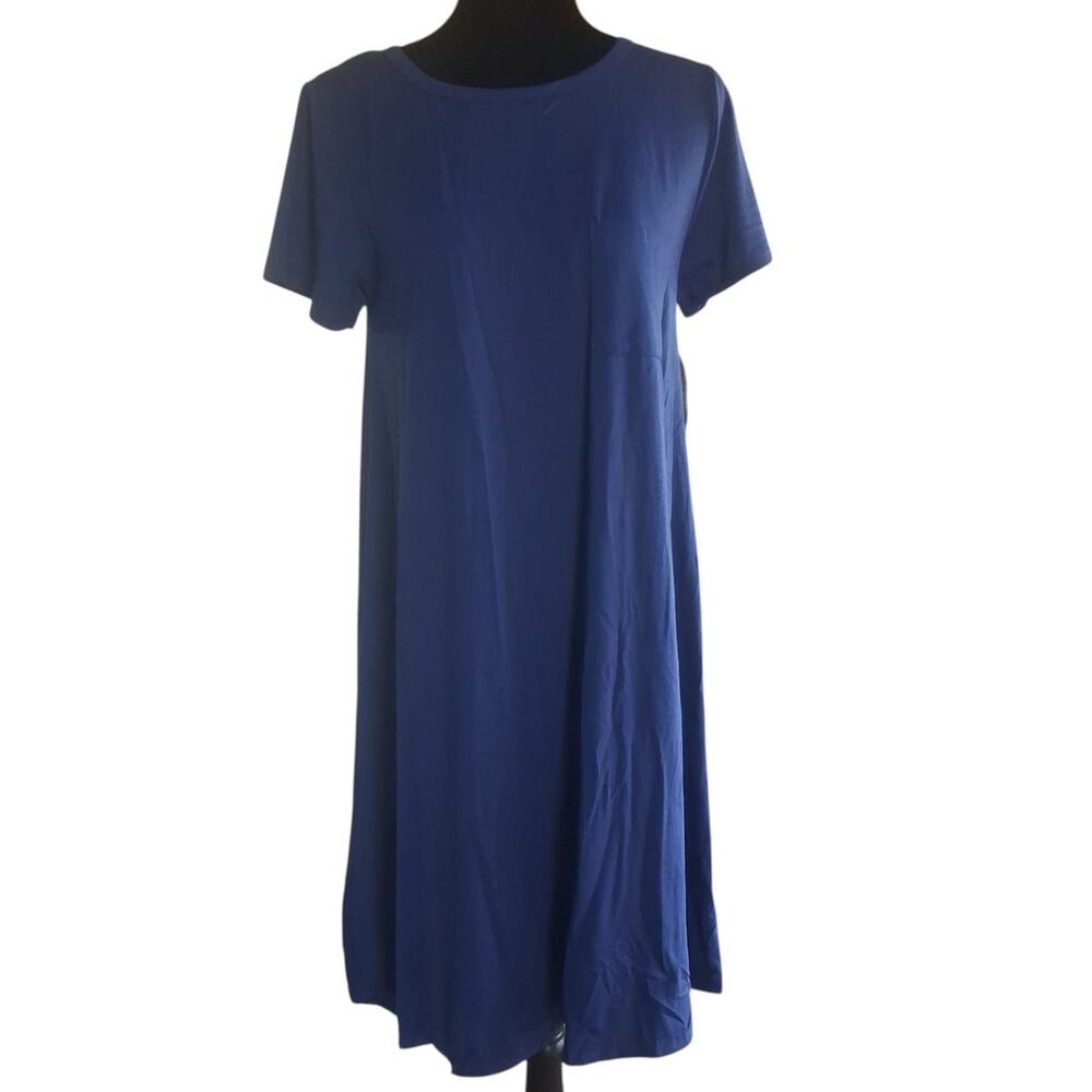 LuLaRoe CARLY High Low Dress Round Neck Dark Blue Short Sleeve Womens Size S